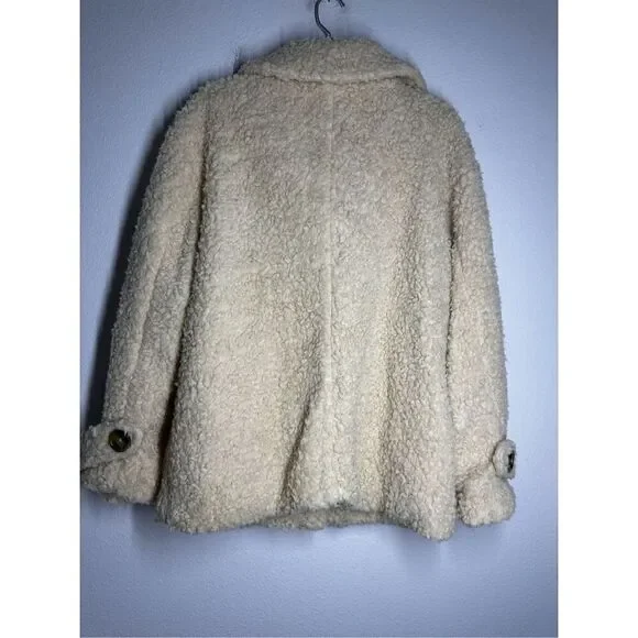 Free People Runway Popular Soft Teddy Bear Faux Fur Ivory Sherpa JacketSize M